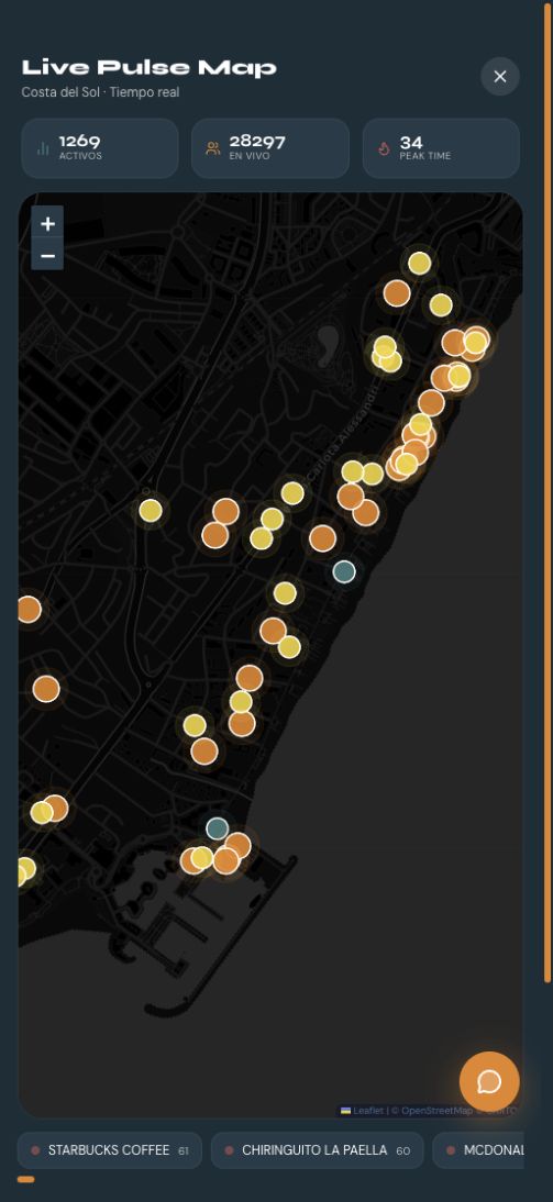 Mapa de calor actual de PulseCosta en tiempo real